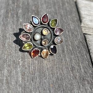 Multi gemstone sterling silver ring in a flower design
